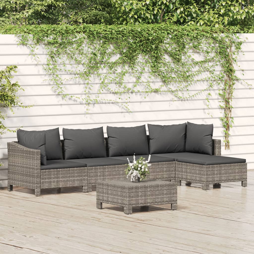 Set Divani da Giardino 6 pz con Cuscini in Polyrattan Grigio - homemem39