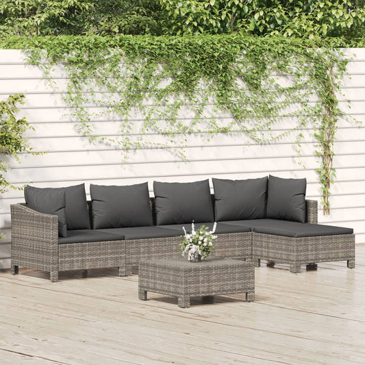 Set Divani da Giardino 6 pz con Cuscini in Polyrattan Grigio - homemem39