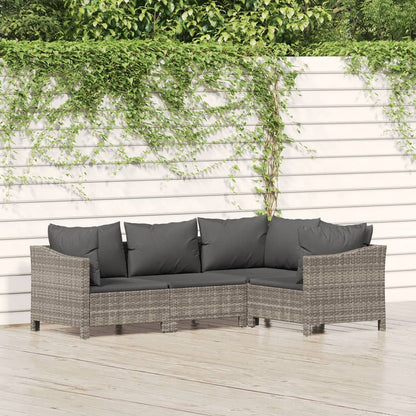 Set Divani da Giardino 4 pz con Cuscini in Polyrattan Grigio - homemem39