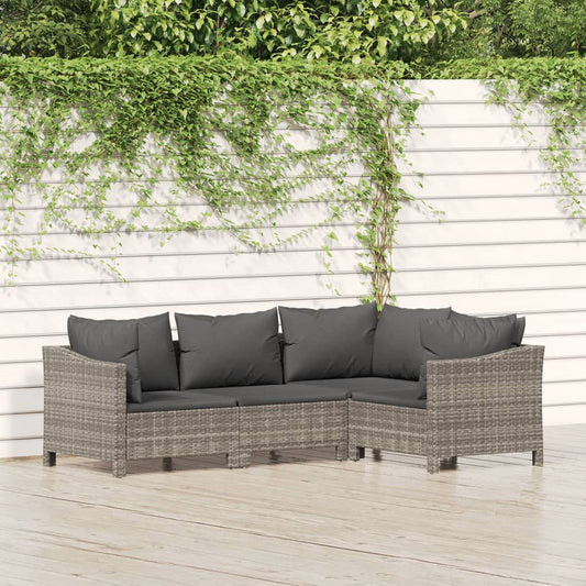 Set Divani da Giardino 4 pz con Cuscini in Polyrattan Grigio - homemem39