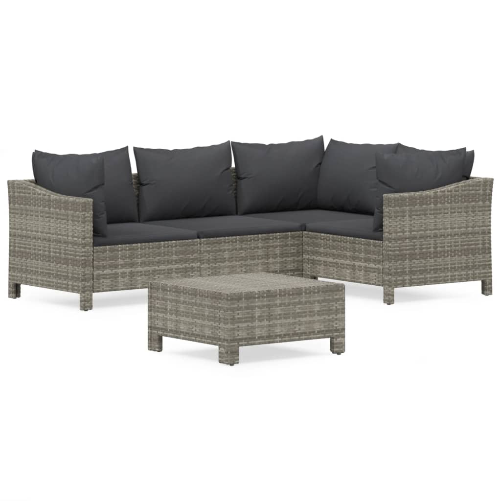 Set Divani da Giardino 5 pz con Cuscini in Polyrattan Grigio - homemem39