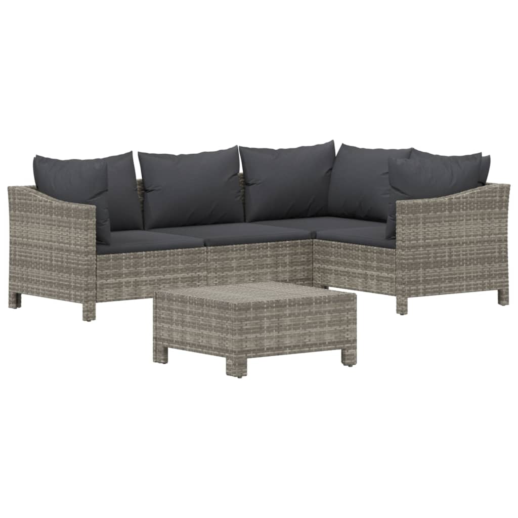 Set Divani da Giardino 5 pz con Cuscini in Polyrattan Grigio - homemem39