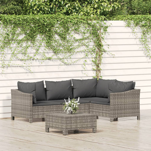 Set Divani da Giardino 5 pz con Cuscini in Polyrattan Grigio - homemem39