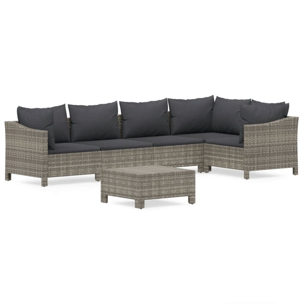 Set Divani da Giardino 6 pz con Cuscini in Polyrattan Grigio - homemem39