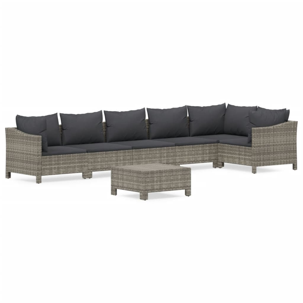 Set Divani da Giardino 7 pz con Cuscini in Polyrattan Grigio - homemem39