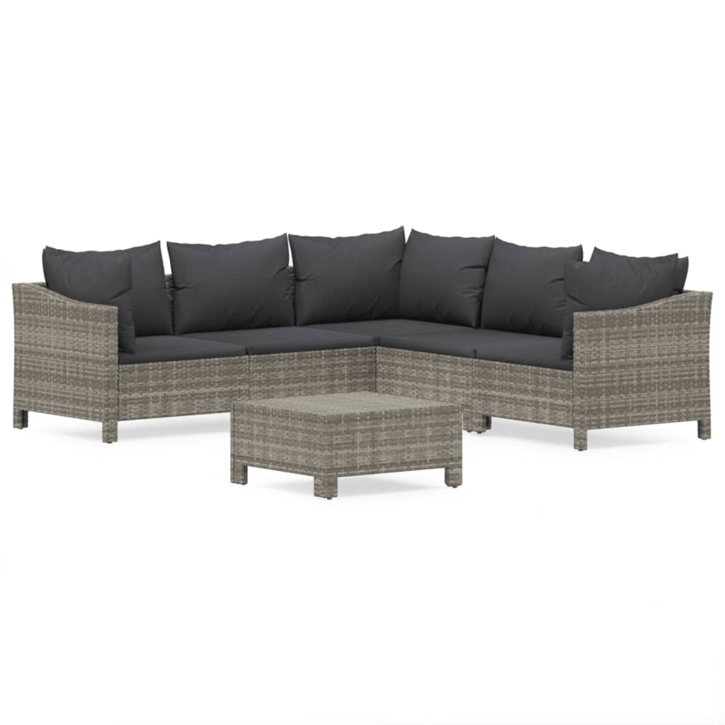 Set Divani da Giardino 6 pz con Cuscini in Polyrattan Grigio - homemem39