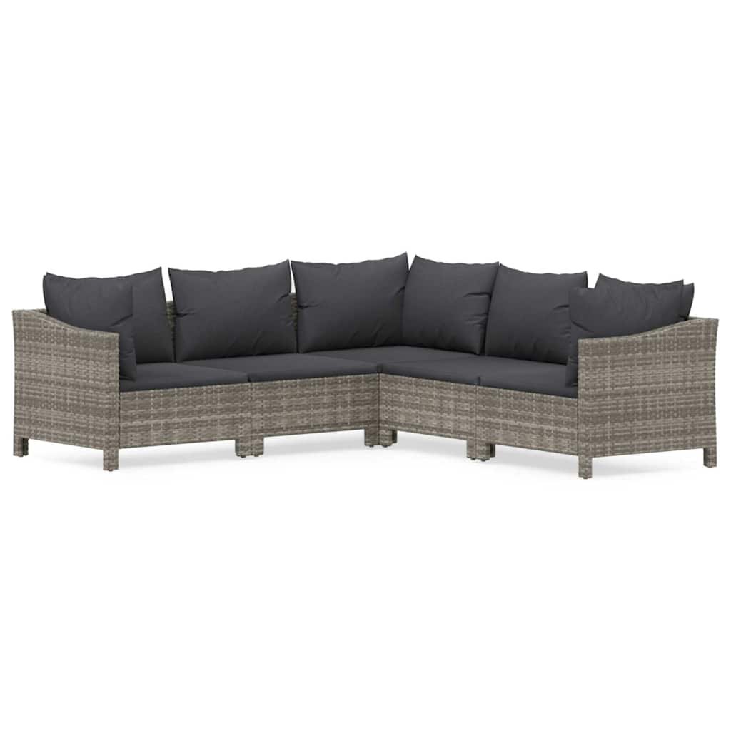 Set Divani da Giardino 5 pz con Cuscini in Polyrattan Grigio - homemem39