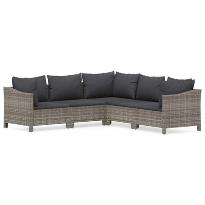 Set Divani da Giardino 5 pz con Cuscini in Polyrattan Grigio - homemem39