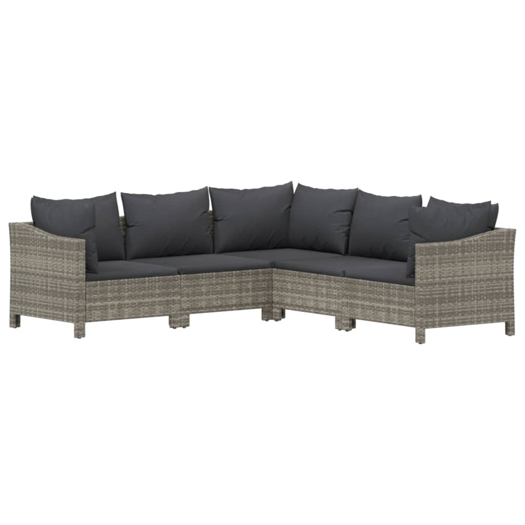 Set Divani da Giardino 5 pz con Cuscini in Polyrattan Grigio - homemem39