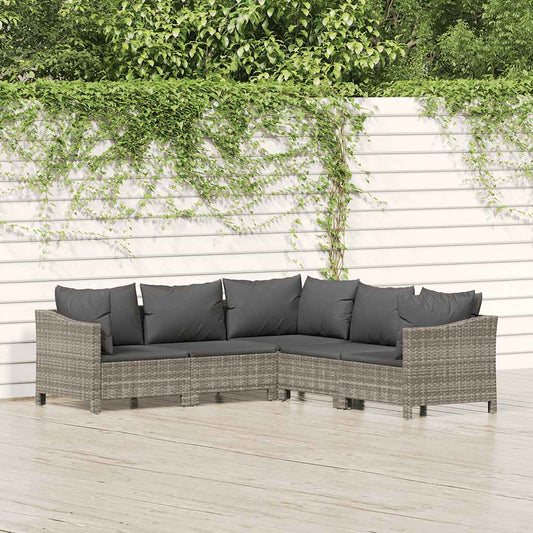 Set Divani da Giardino 5 pz con Cuscini in Polyrattan Grigio - homemem39