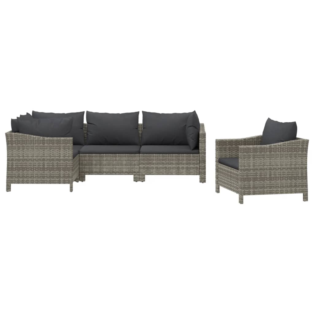 Set Divani da Giardino 5 pz con Cuscini in Polyrattan Grigio - homemem39