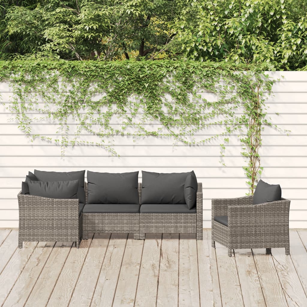 Set Divani da Giardino 5 pz con Cuscini in Polyrattan Grigio - homemem39