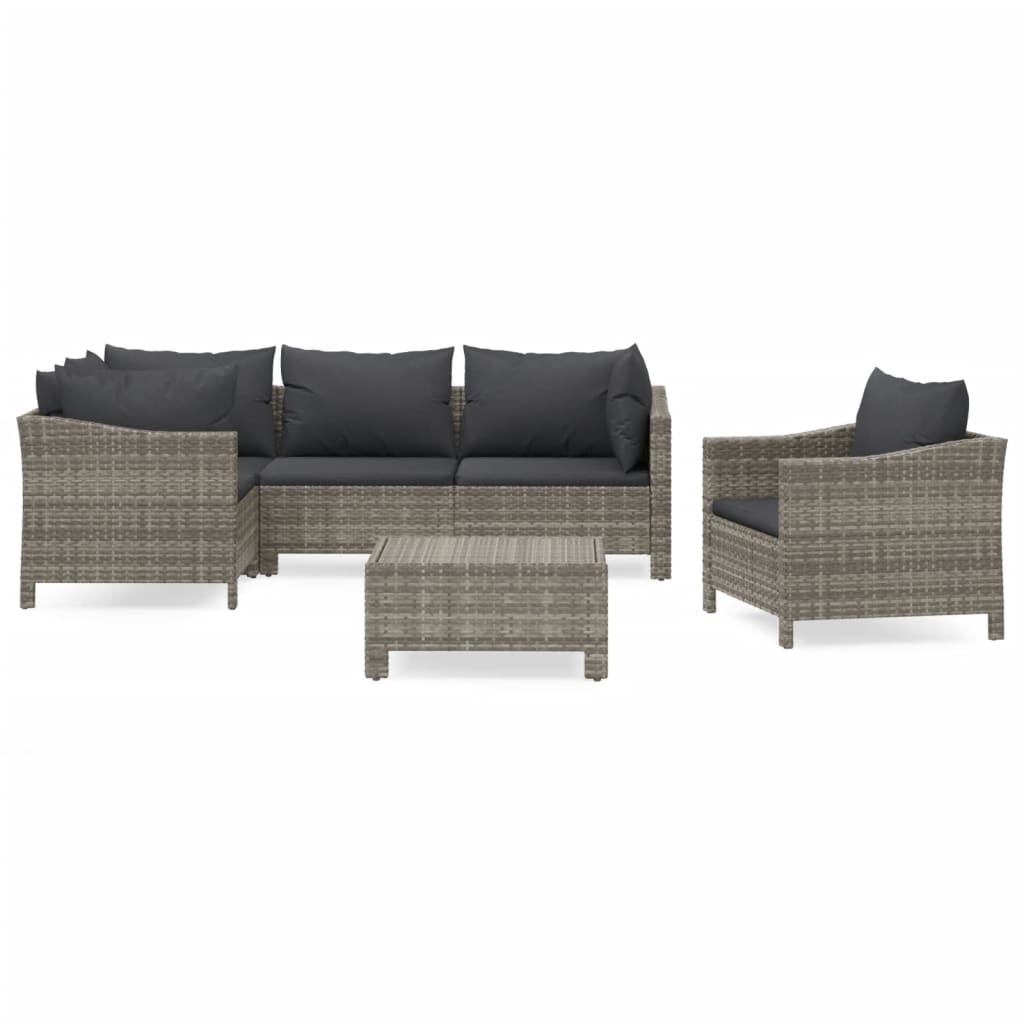 Set Divani da Giardino 6 pz con Cuscini in Polyrattan Grigio - homemem39