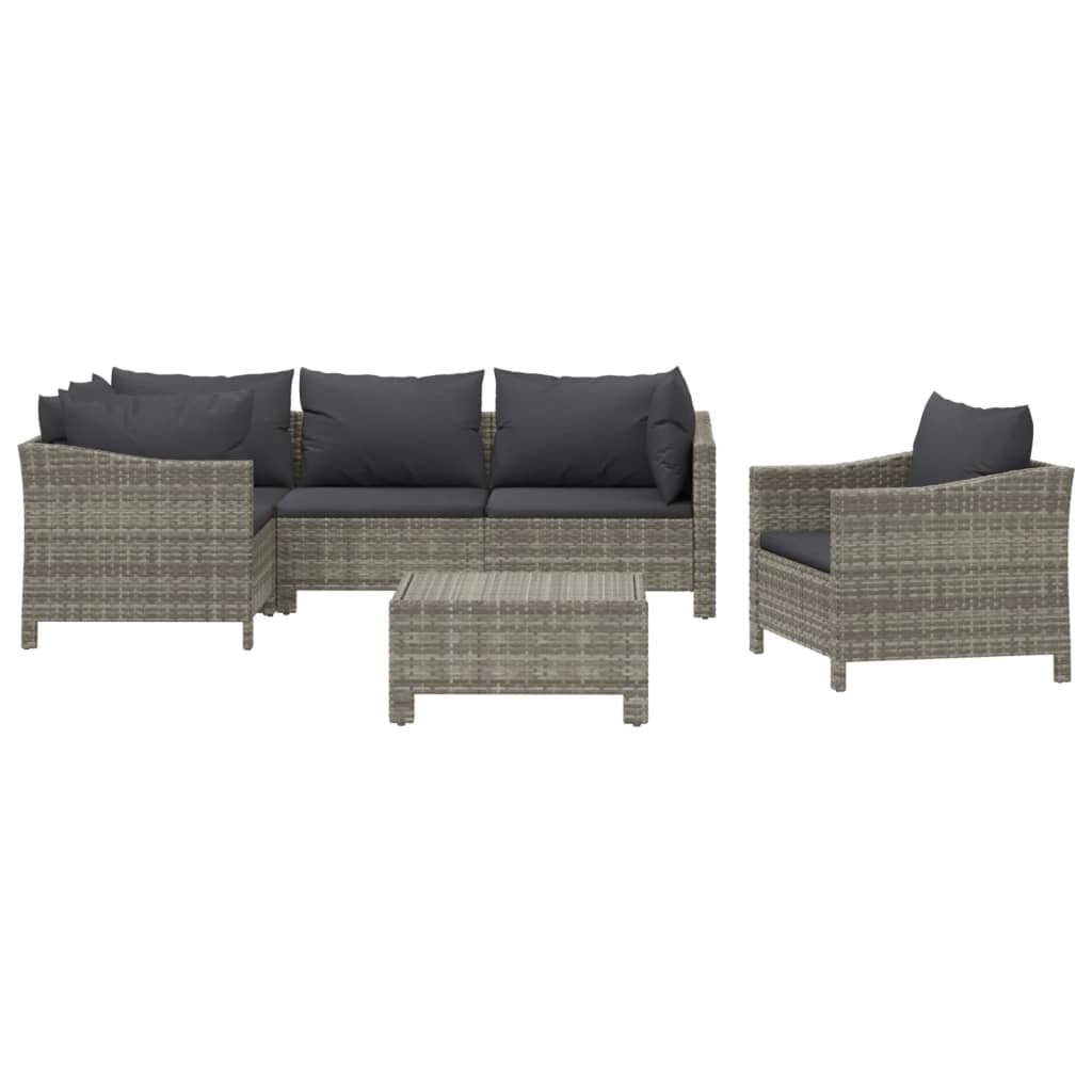 Set Divani da Giardino 6 pz con Cuscini in Polyrattan Grigio - homemem39