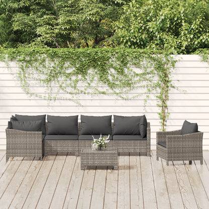 Set Divani da Giardino 7 pz con Cuscini in Polyrattan Grigio - homemem39