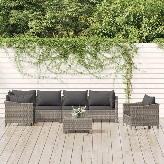 Set Divani da Giardino 7 pz con Cuscini in Polyrattan Grigio - homemem39