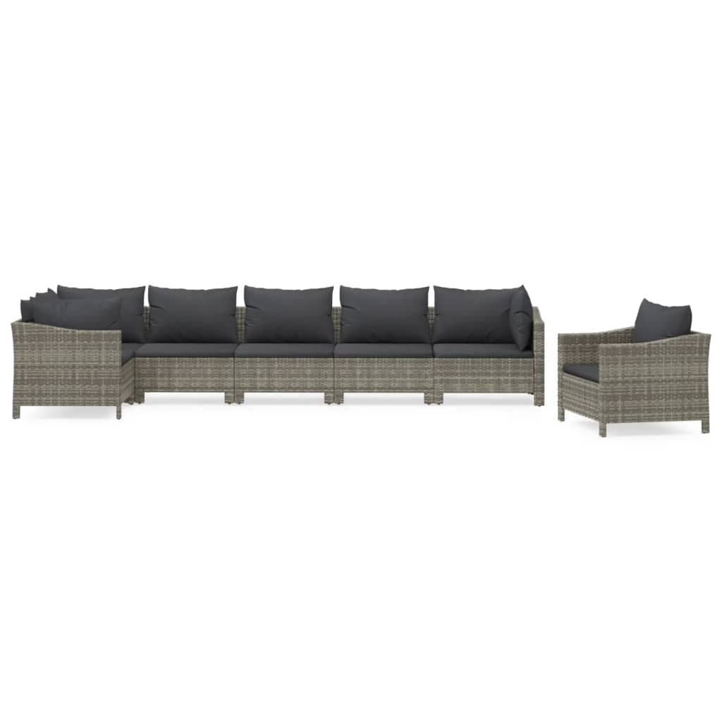 Set Divani da Giardino 7 pz con Cuscini in Polyrattan Grigio - homemem39