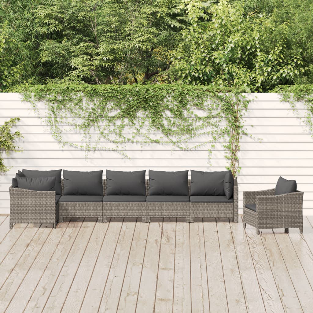 Set Divani da Giardino 7 pz con Cuscini in Polyrattan Grigio - homemem39