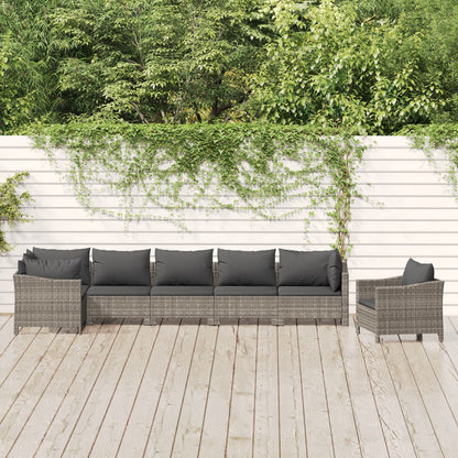 Set Divani da Giardino 7 pz con Cuscini in Polyrattan Grigio - homemem39