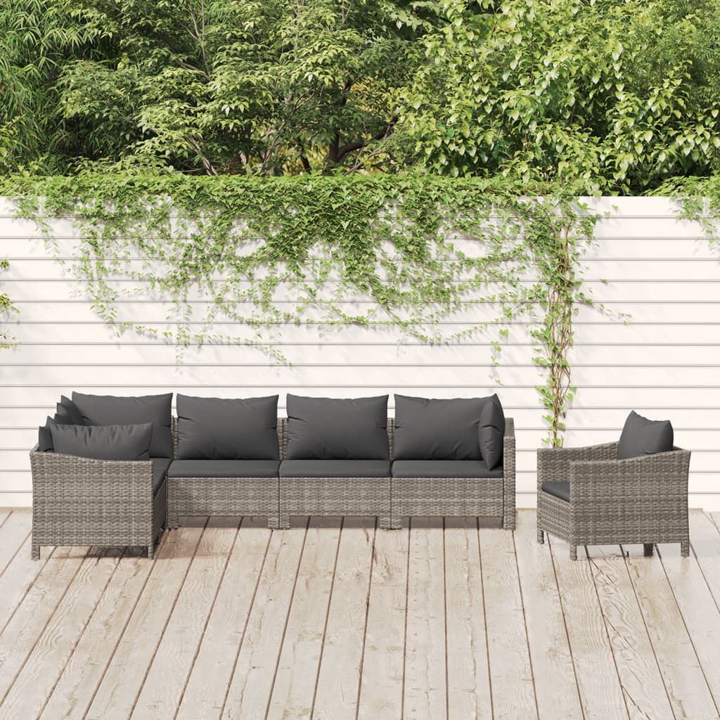Set Divani da Giardino 7 pz con Cuscini in Polyrattan Grigio - homemem39