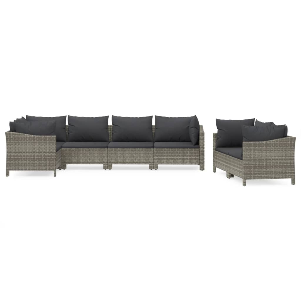 Set Divani da Giardino 7 pz con Cuscini in Polyrattan Grigio - homemem39