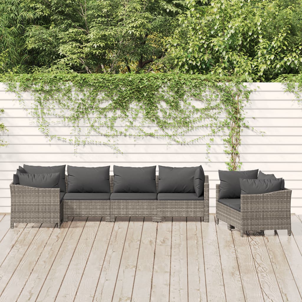 Set Divani da Giardino 7 pz con Cuscini in Polyrattan Grigio - homemem39