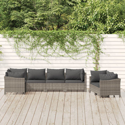 Set Divani da Giardino 7 pz con Cuscini in Polyrattan Grigio - homemem39