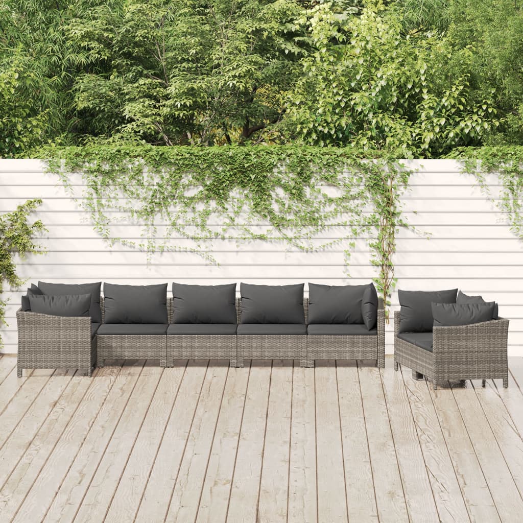 Set Divani da Giardino 8 pz con Cuscini in Polyrattan Grigio - homemem39