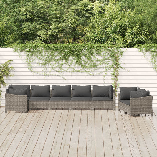 Set Divani da Giardino 8 pz con Cuscini in Polyrattan Grigio - homemem39