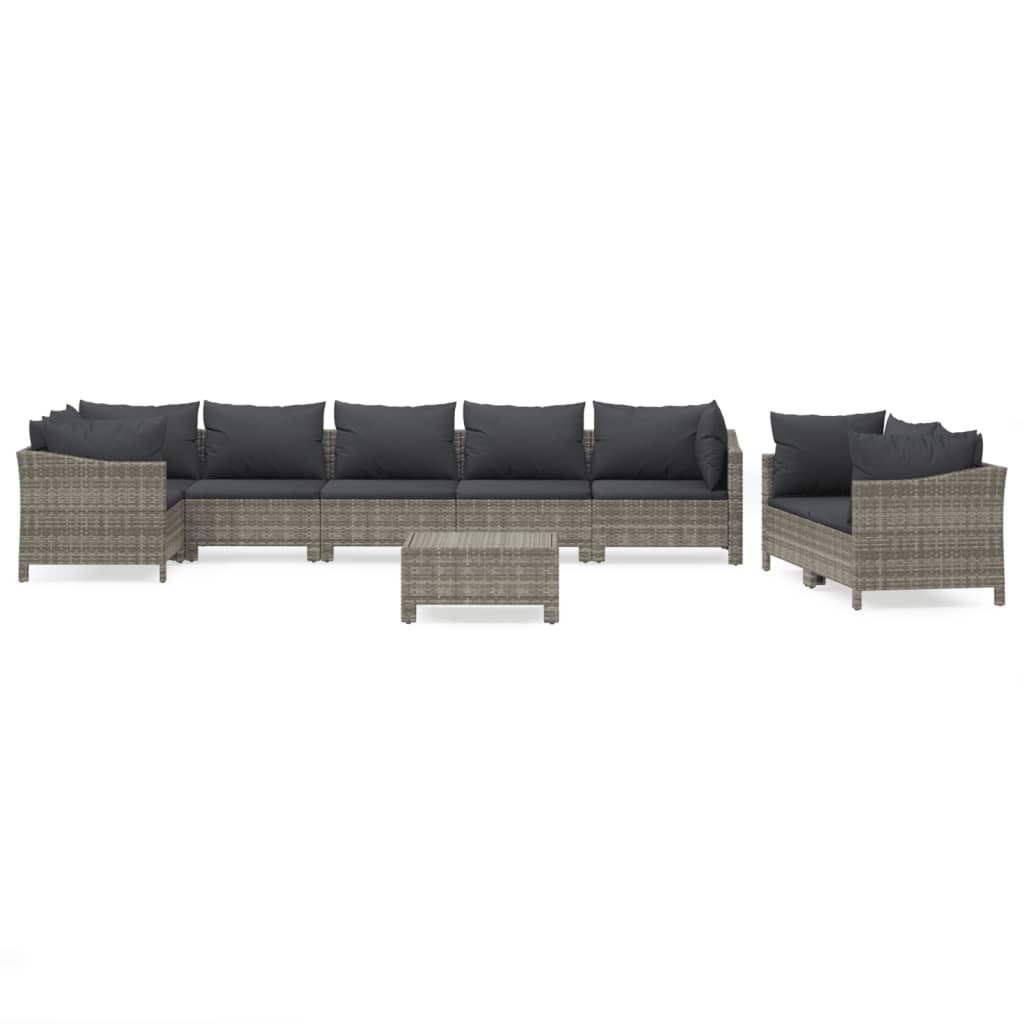 Set Divani da Giardino 9 pz con Cuscini in Polyrattan Grigio - homemem39