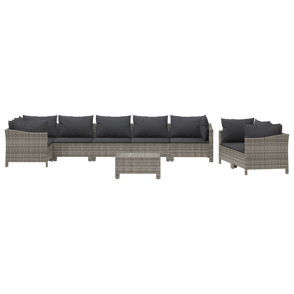 Set Divani da Giardino 9 pz con Cuscini in Polyrattan Grigio - homemem39