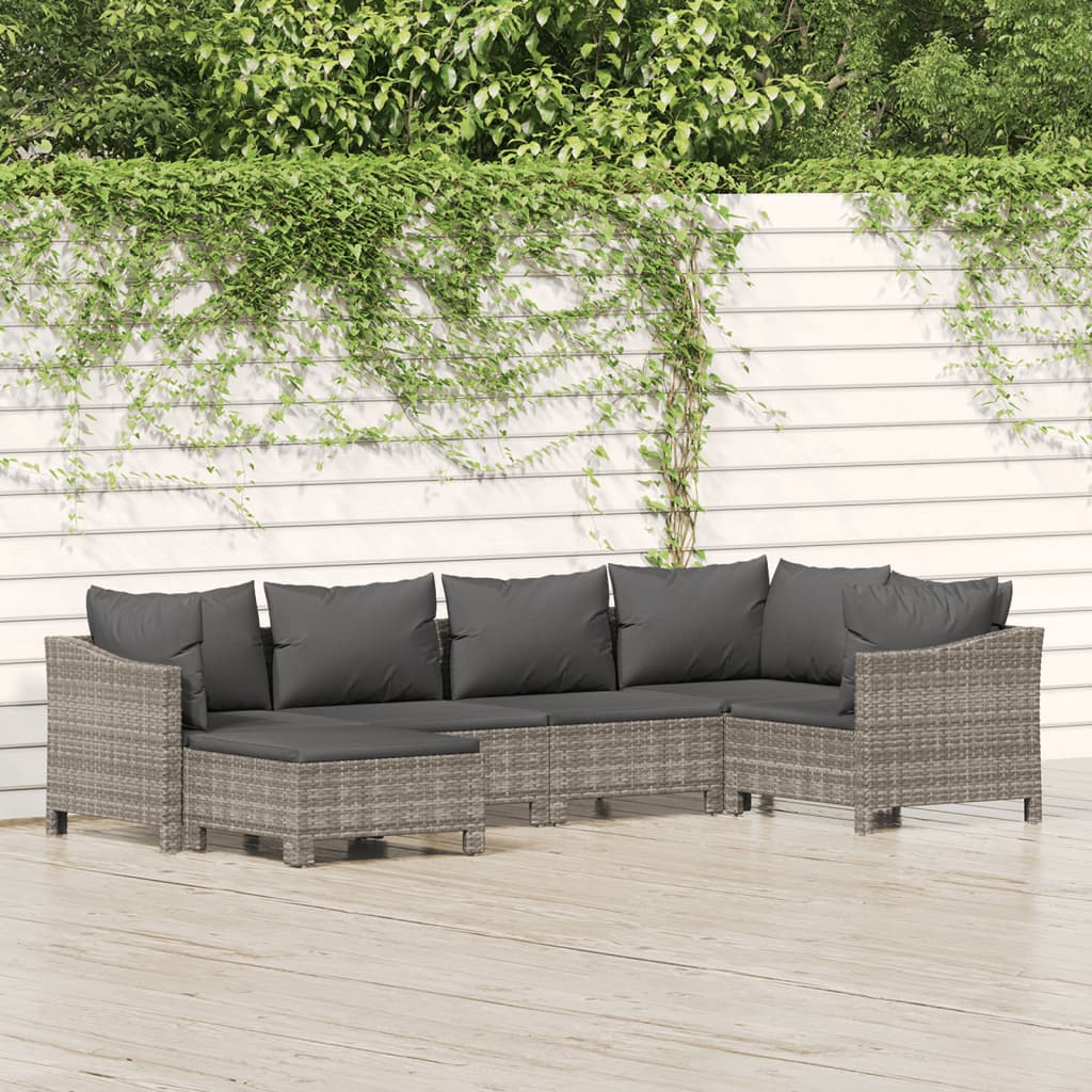 Set Divani da Giardino 6 pz con Cuscini in Polyrattan Grigio - homemem39