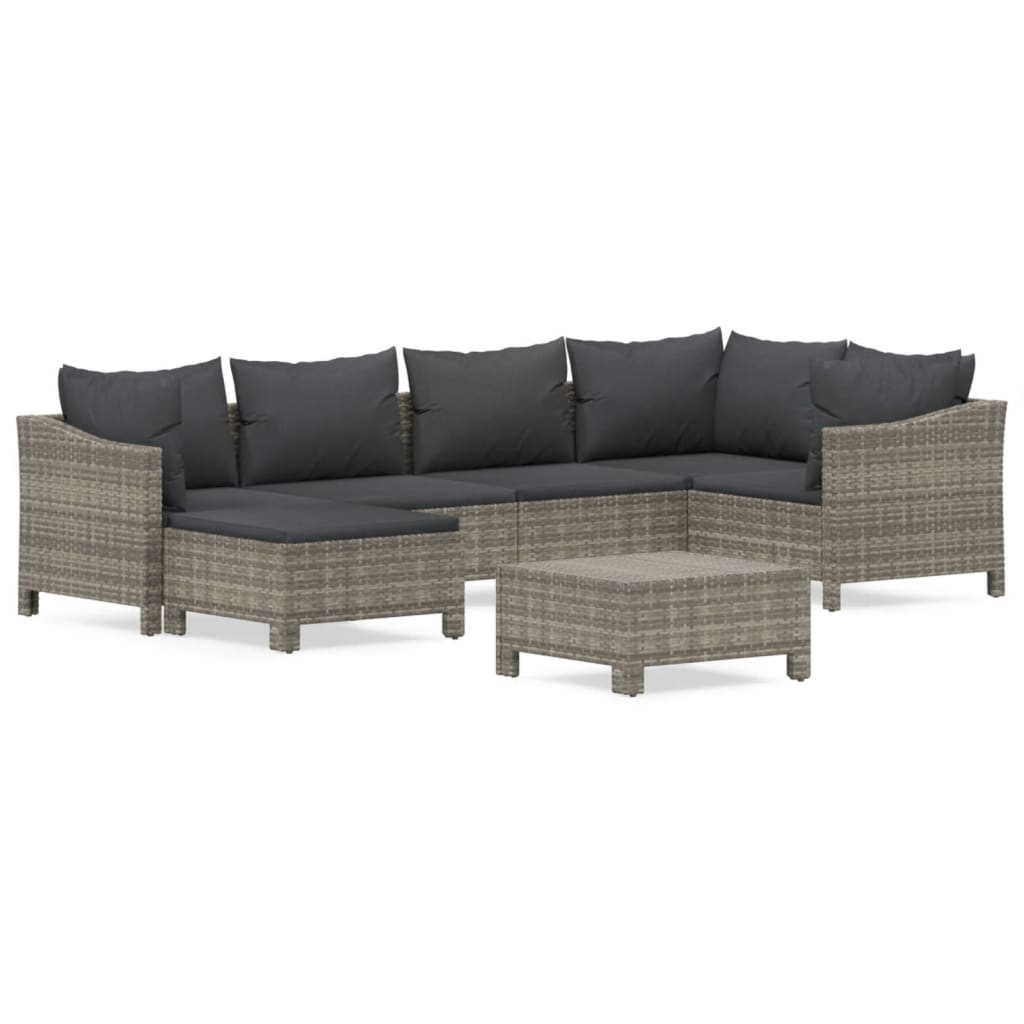 Set Divani da Giardino 7 pz con Cuscini in Polyrattan Grigio - homemem39