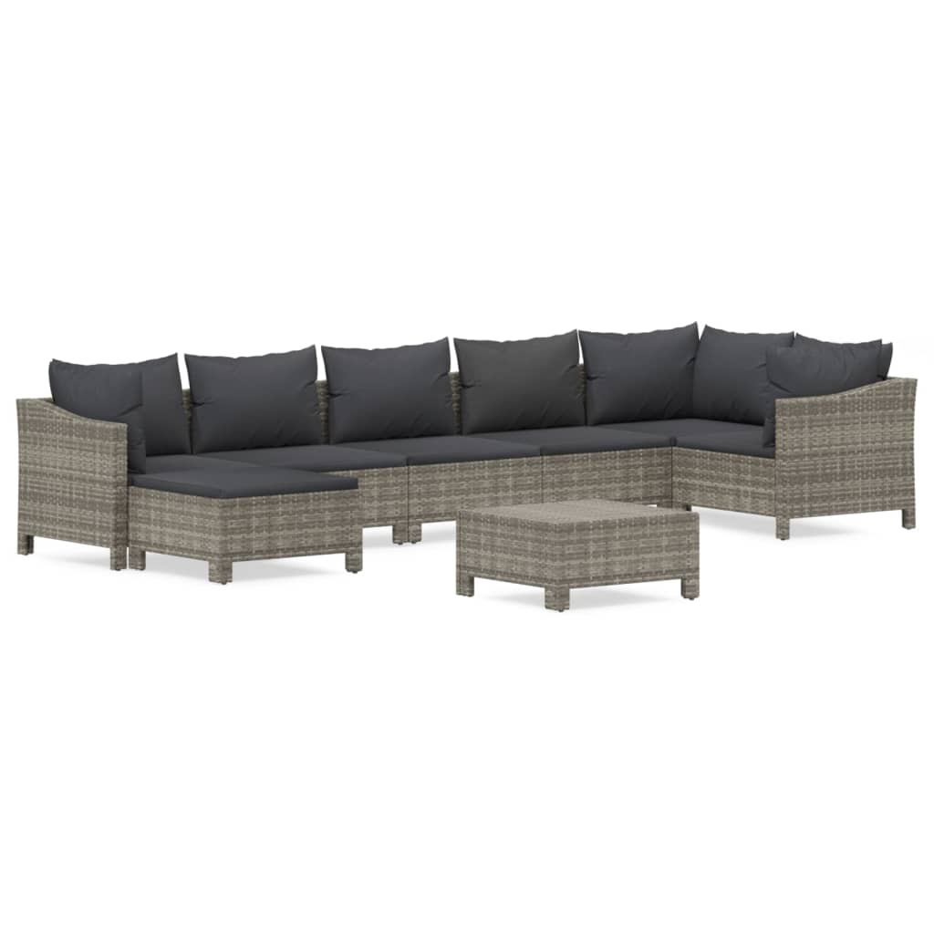 Set Divani da Giardino 8 pz con Cuscini in Polyrattan Grigio - homemem39