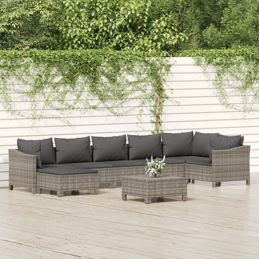 Set Divani da Giardino 8 pz con Cuscini in Polyrattan Grigio - homemem39