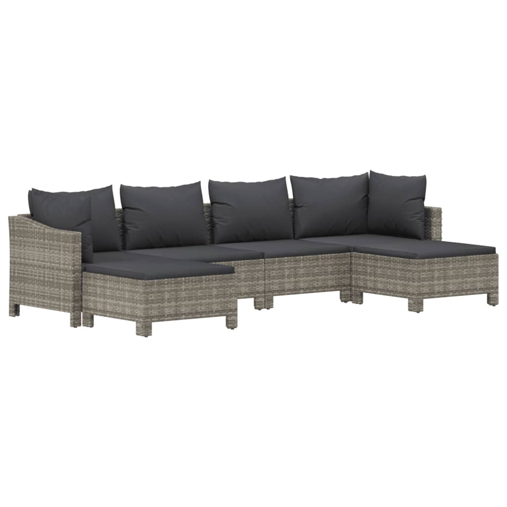 Set Divani da Giardino 6 pz con Cuscini in Polyrattan Grigio - homemem39