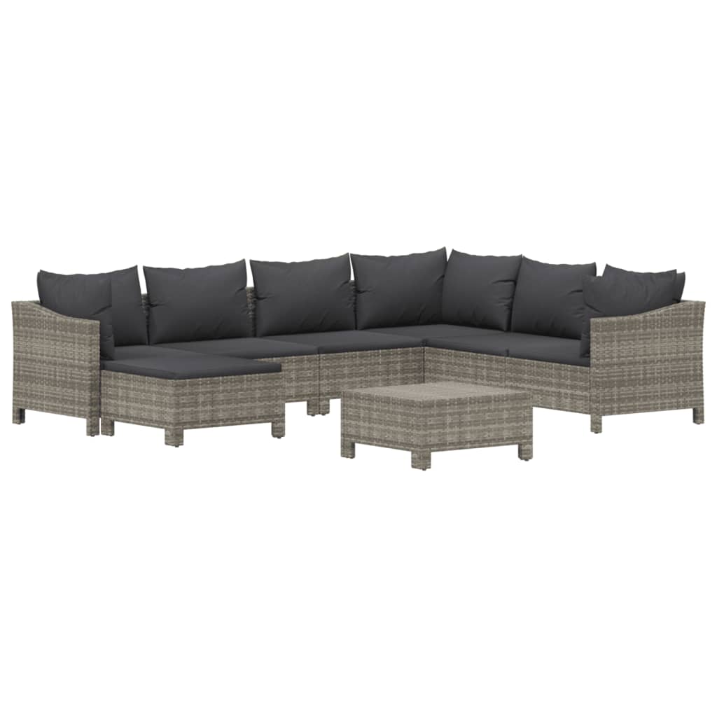 Set Divani da Giardino 8 pz con Cuscini in Polyrattan Grigio - homemem39