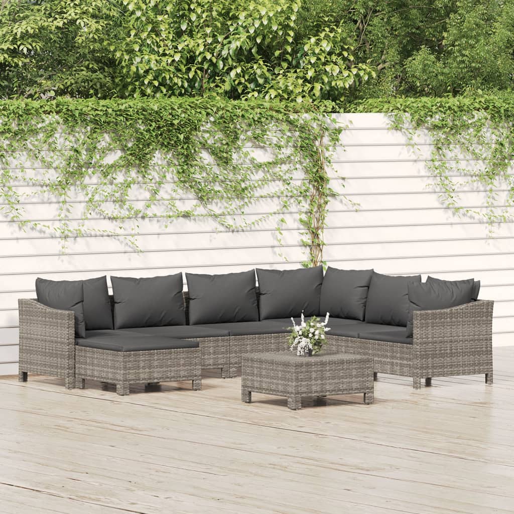 Set Divani da Giardino 8 pz con Cuscini in Polyrattan Grigio - homemem39