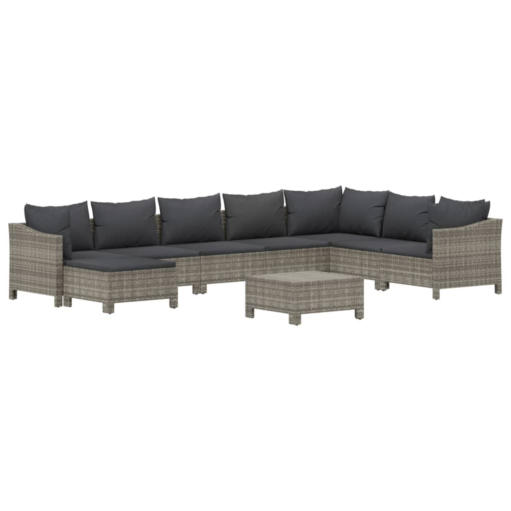 Set Divani da Giardino 9 pz con Cuscini in Polyrattan Grigio - homemem39