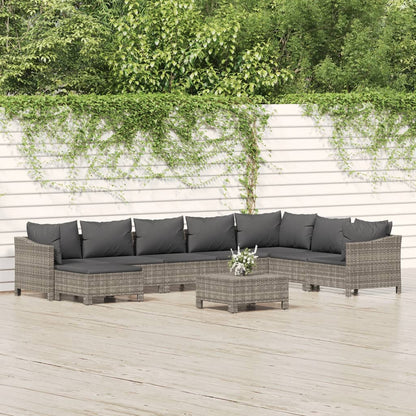 Set Divani da Giardino 9 pz con Cuscini in Polyrattan Grigio - homemem39