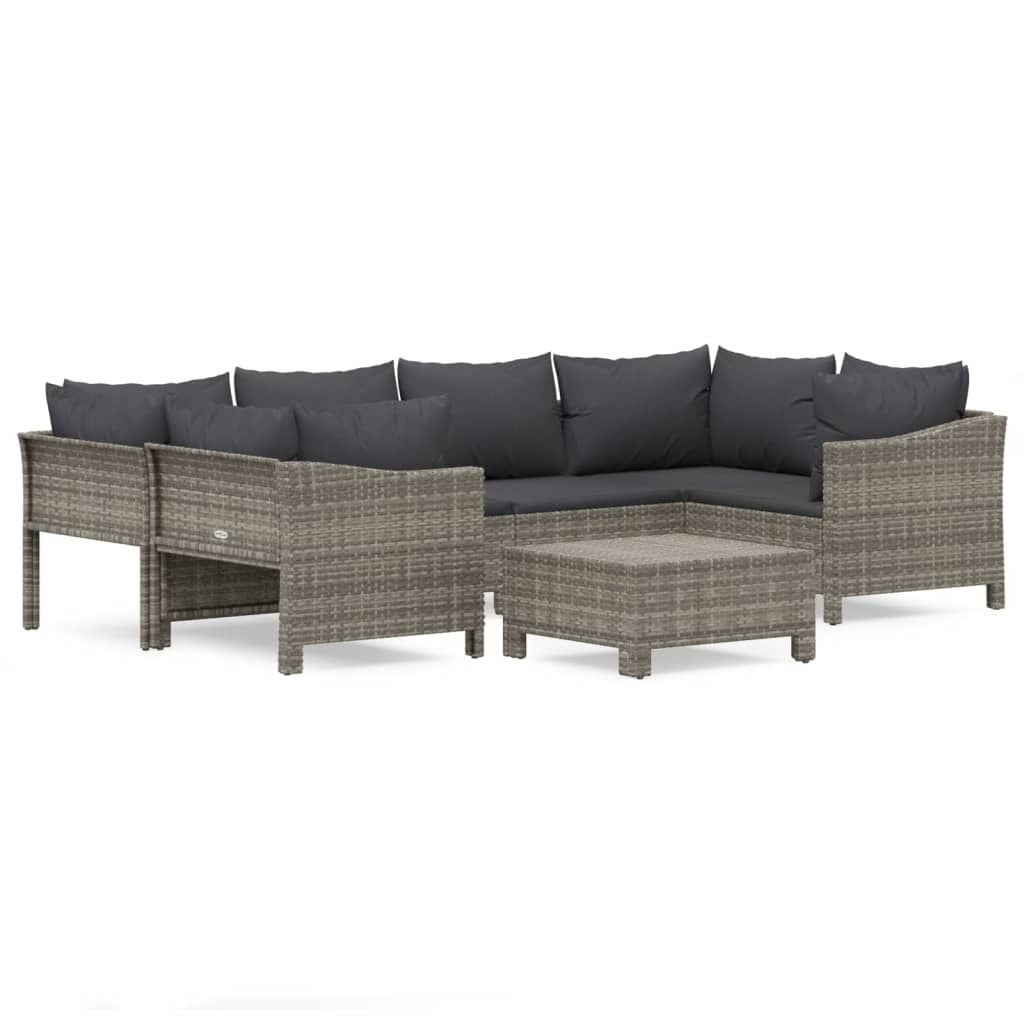 Set Divani da Giardino 7 pz con Cuscini in Polyrattan Grigio - homemem39