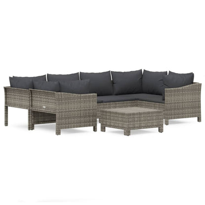 Set Divani da Giardino 7 pz con Cuscini in Polyrattan Grigio - homemem39