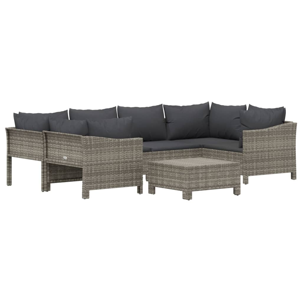 Set Divani da Giardino 7 pz con Cuscini in Polyrattan Grigio - homemem39