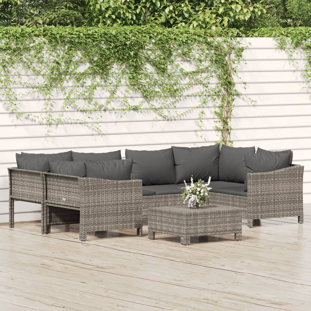 Set Divani da Giardino 7 pz con Cuscini in Polyrattan Grigio - homemem39