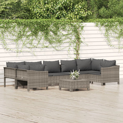 Set Divani da Giardino 8 pz con Cuscini in Polyrattan Grigio - homemem39