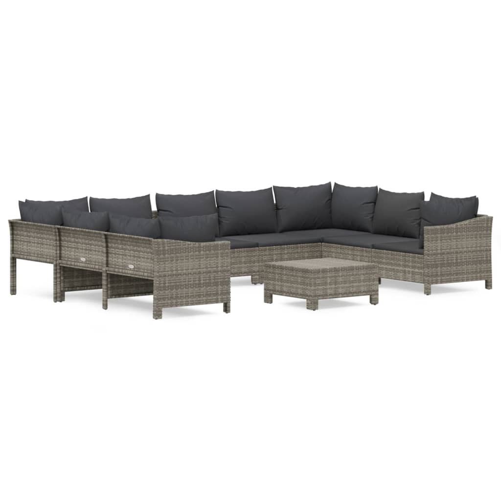 Set Divani da Giardino 10 pz con Cuscini in Polyrattan Grigio - homemem39