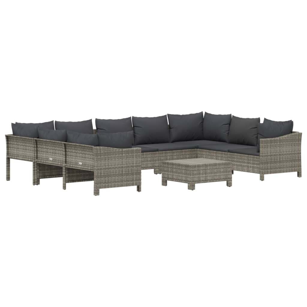 Set Divani da Giardino 10 pz con Cuscini in Polyrattan Grigio - homemem39