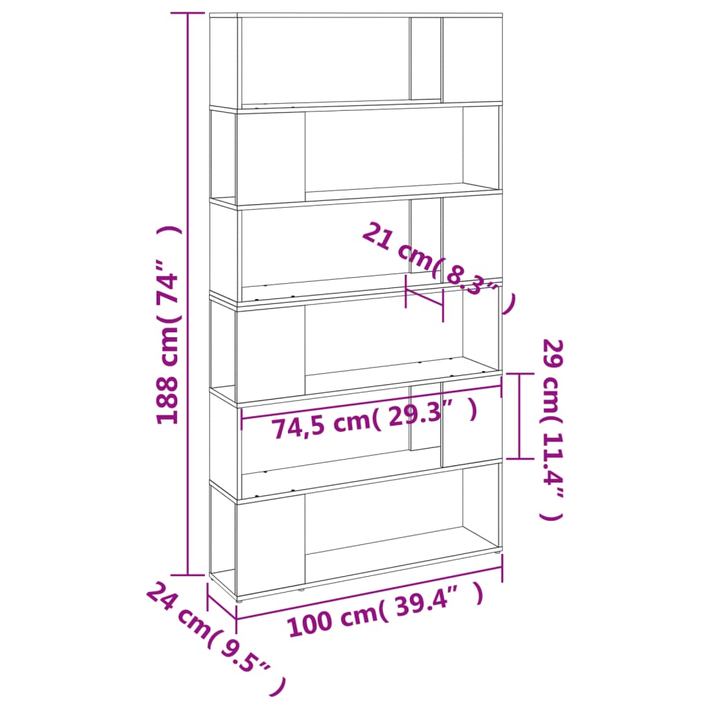 Libreria/Divisorio Grigio Sonoma 100x24x188 cm