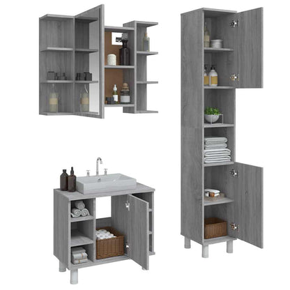 Set Mobili da Bagno 3 pz Grigio Sonoma in Legno Multistrato | homemem39