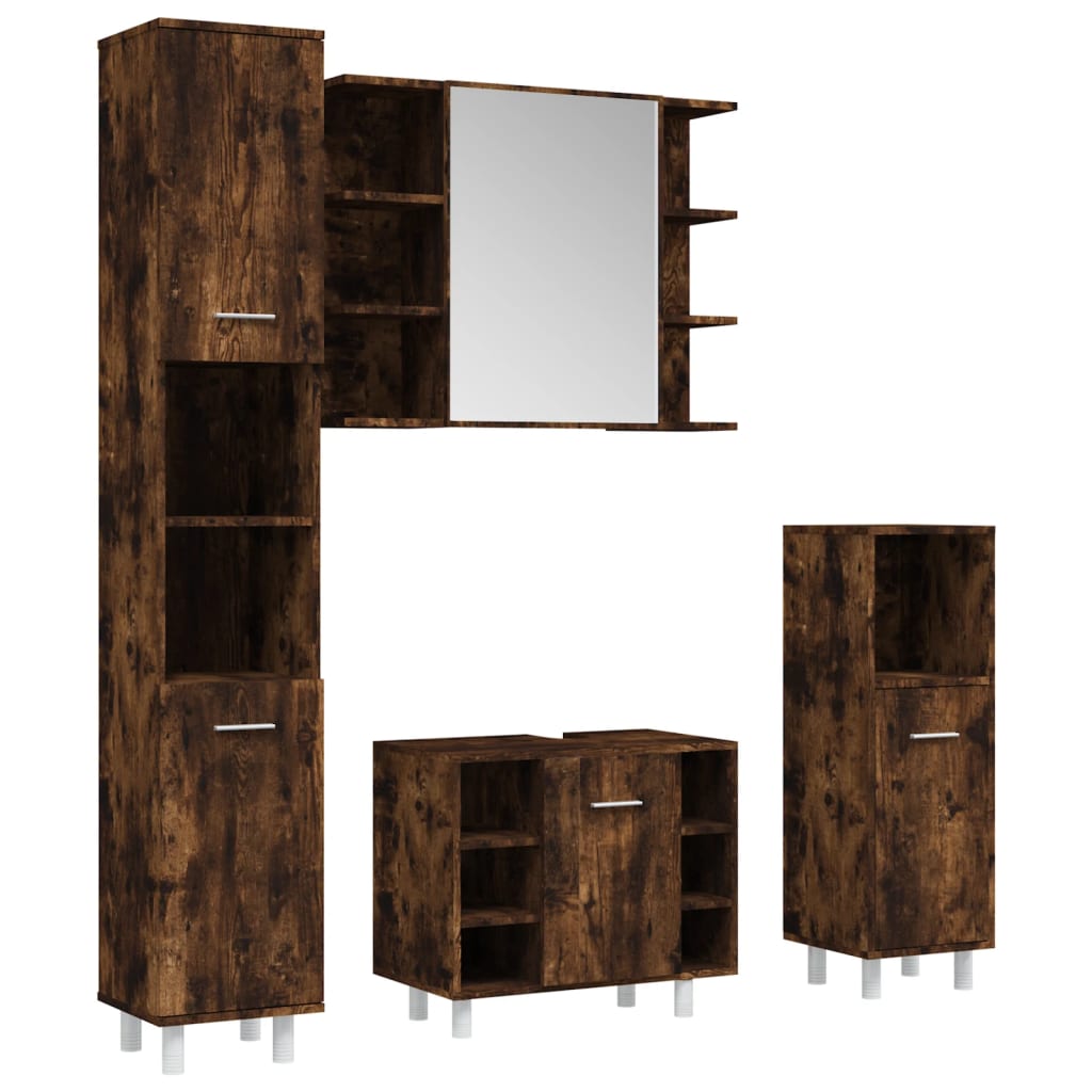 Set Mobili da Bagno 4 pz Rovere Fumo in Legno Multistrato
